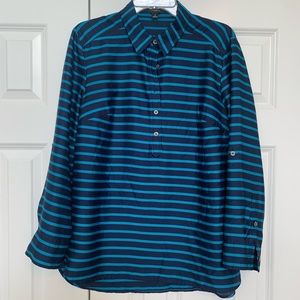 Ann Taylor navy and teal stripe tunic